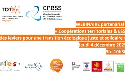L'enregistrement du webinaire partenarial du Réseau TOTEn & de la CRESS « Coopérations territoriales & ESS, des leviers pour une transition écologique juste et solidaire » du jeudi 04 décembre 2025 est en ligne
